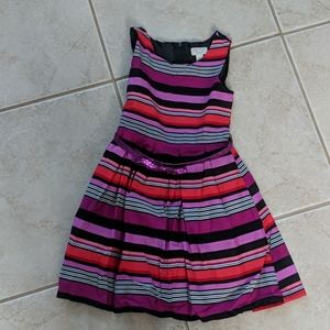 Girls size 6 purple pink and black stripe dress